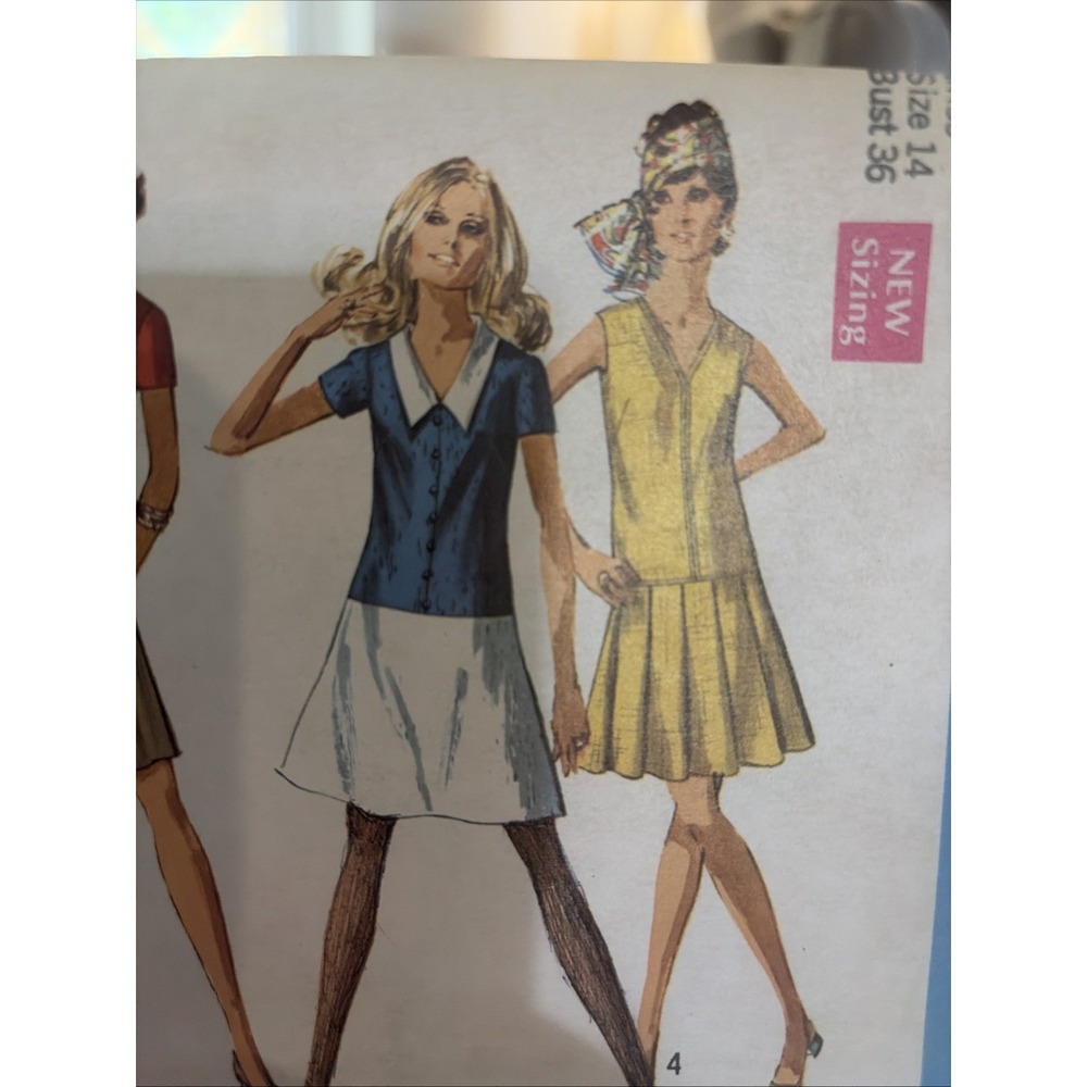 Vtg 60's Simplicity 8188 LONG TORSO DRESS PLEATED SKIRT Sewing Pattern Women 14 - Picture 3 of 5
